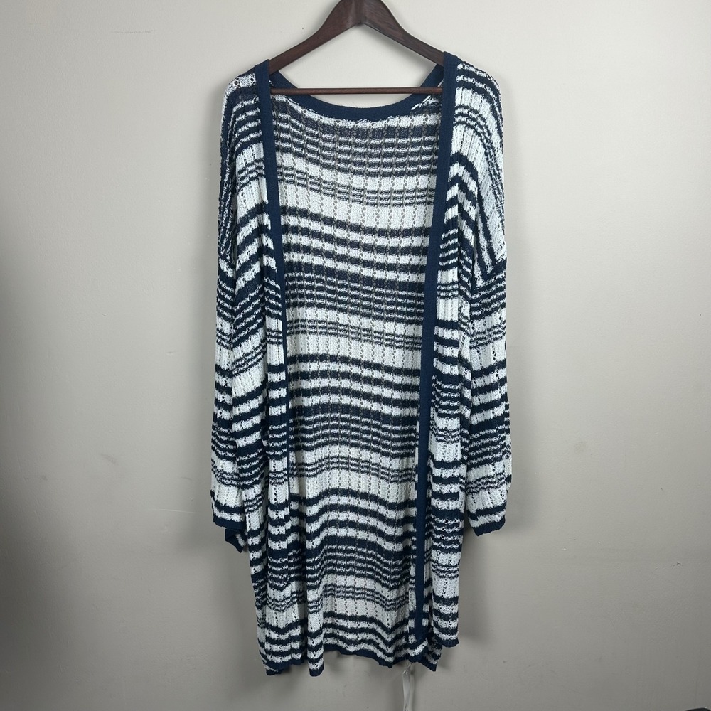 BloomChic Size 26 Navy White Striped Open Knit Long Cardigan NWT
